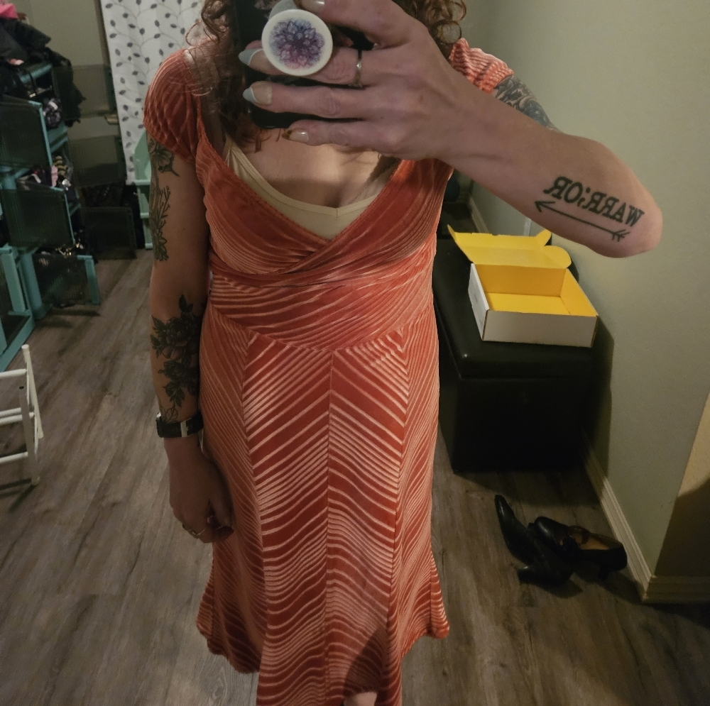 Betsey Johnson Orange Striped Velvet Dress Medium